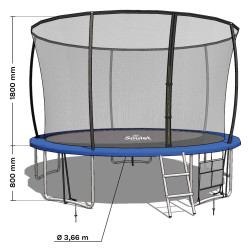 Trampoline extérieur 3m66 pour enfants avec filet de protection - Dimensions du produit