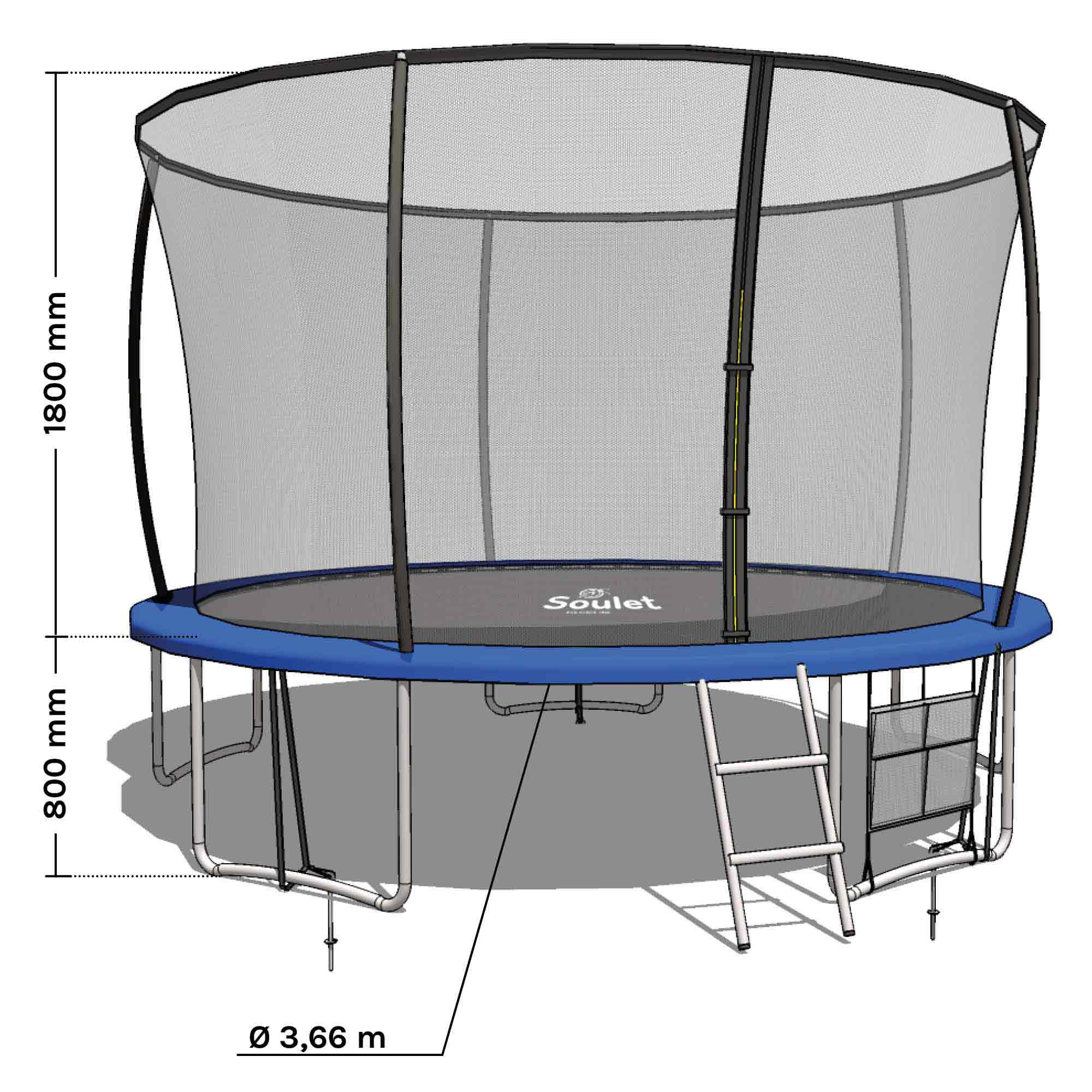 Trampoline jardin 3,66 m pour enfants avec filet - Soulet