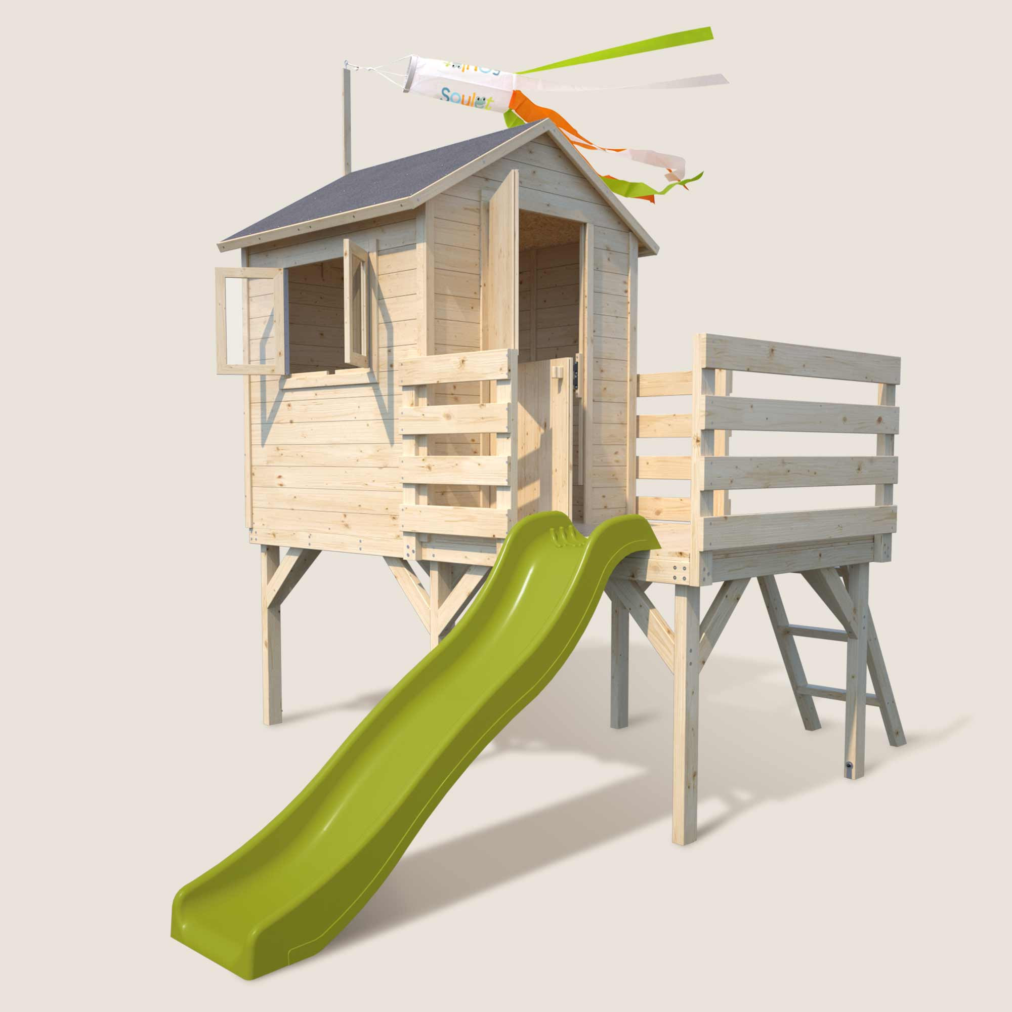 Maison de jardin enfant extérieur - Cabane en Bois avec plateforme et  toboggan