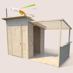 Cabane en bois avec pergola pour enfants - Santa Barbara - Vue 3/4 gauche