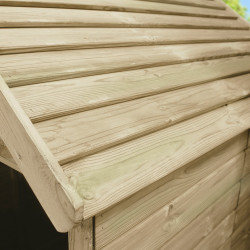 Cabane en bois traité avec plancher et portillon pour enfant - Marina - Zoom sur le toit en bois.
