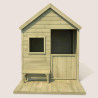 Cabane en bois traité avec terrasse et banc enfant - Heidi - Vue de face