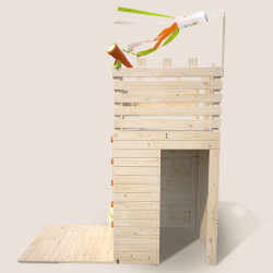 Cabane en bois pour enfants et ado avec mur escalade - Knight - Vue de gauche