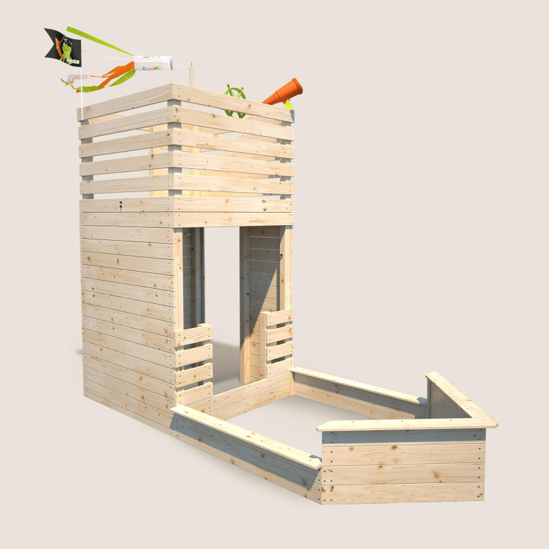 Cabane en bois avec bac à sable bateau pirate pour enfants - Pirate - Vue 3/4 droite