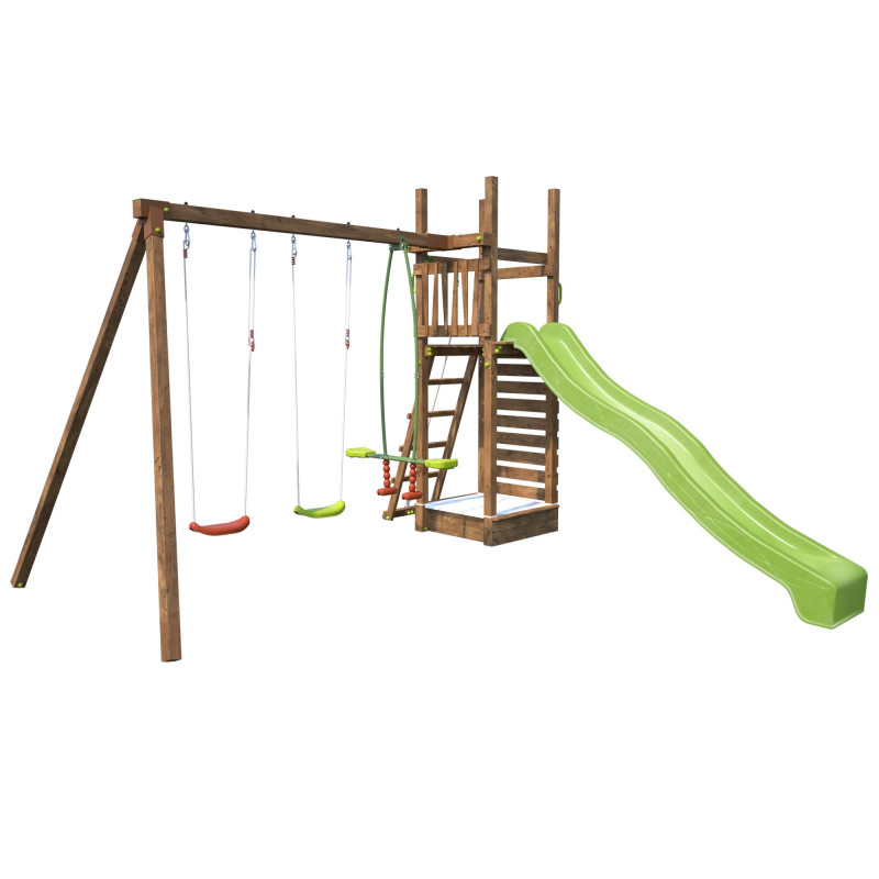 Aire de jeux pour enfant avec portique et mur d'escalade - HAPPY Swing & Climbing 150 - Vue 3/4 droite