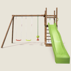 Aire de jeux pour enfant avec portique et mur d'escalade - HAPPY Swing & Climbing 150 - Vue de face