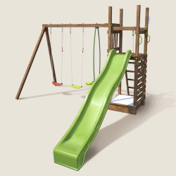 Aire de jeux pour enfant avec portique et mur d'escalade - HAPPY Swing & Climbing 150 - Vue 3/4 gauche
