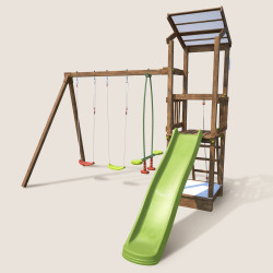 Aire de jeux avec portique et bac à  sable - HAPPY Swing 120 - Aire de jeux, avec toboggan h. 120 cm - Vue de 3 quarts gauche