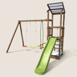 Aire de jeux avec portique et bac à  sable - HAPPY Swing 120 - Aire de jeux, avec toboggan h. 120 cm - Vue de 3 quarts gauche