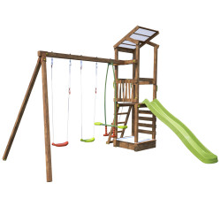 Aire de jeux avec mur d'escalade et portique - HAPPY Swing & Climbing 120 - Aire de jeux, avec toboggan h. 120 cm - Fond blanc