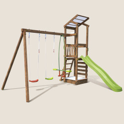 Aire de jeux avec mur d'escalade et portique - HAPPY Swing & Climbing 120 - Aire de jeux, avec toboggan h. 120 cm