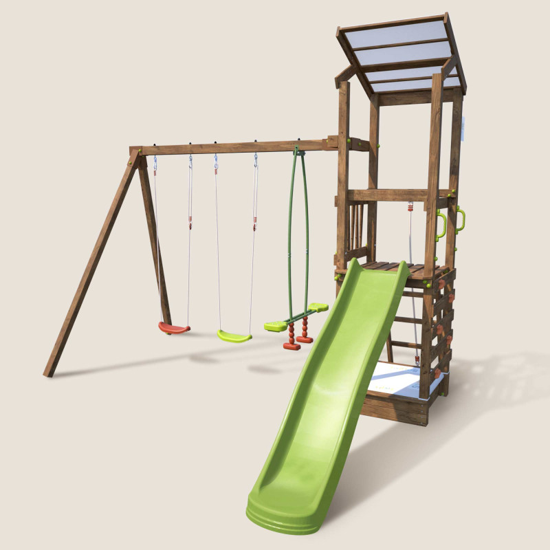 Aire de jeux avec mur d'escalade et portique - HAPPY Swing & Climbing 120 - Aire de jeux, avec toboggan h. 120 cm