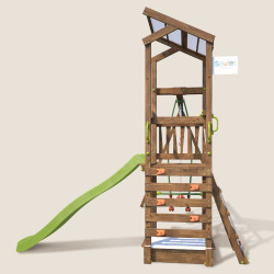 Aire de jeux avec mur d'escalade et portique - HAPPY Swing & Climbing 120 - Vue de côté