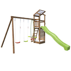Aire de jeux pour enfant avec portique et bac à  sable - HAPPY Swing 150 - Aire de jeux, avec toboggan h. 150 cm - Vue de 3/4 - 