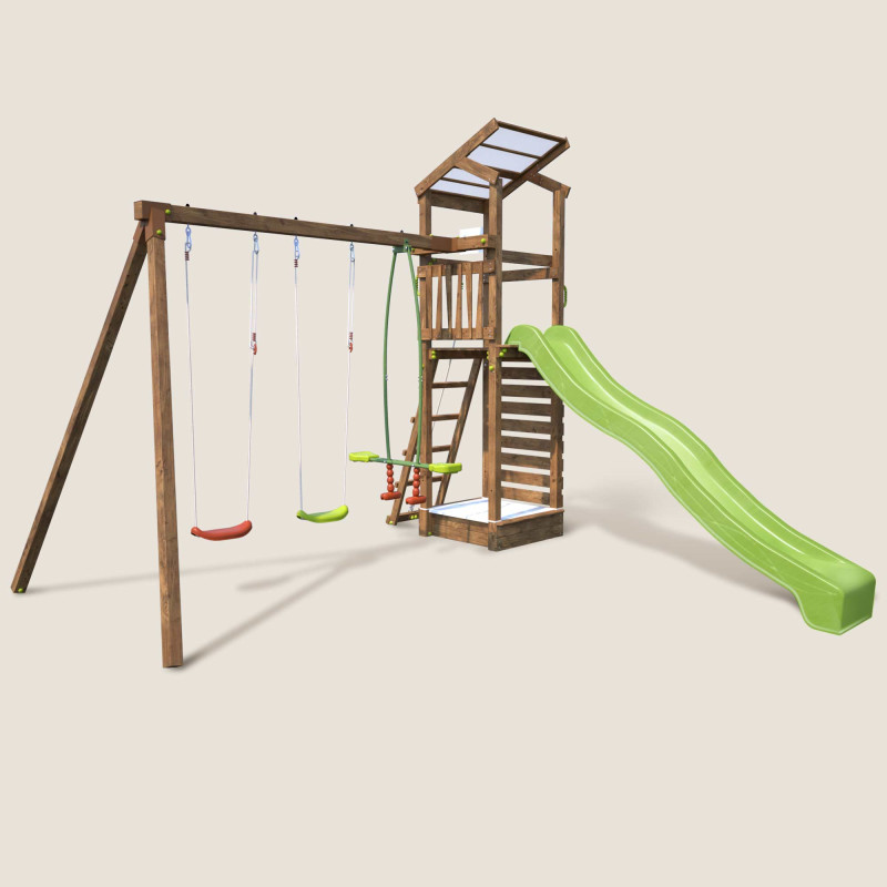 Aire de jeux pour enfant avec portique et bac à  sable - HAPPY Swing 150 - Aire de jeux, avec toboggan h. 150 cm - Vue de 3/4