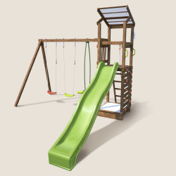 Aire de jeux pour enfant avec portique et bac à  sable - HAPPY Swing 150 - Aire de jeux, avec toboggan h. 150 cm - Vue de 3/4 to
