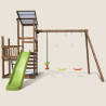 Aire de jeux 2 tours avec portique et mur d'escalade - FUNNY Swing & Climbing 120 - Vue de face