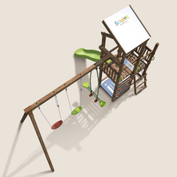 Aire de jeux 2 tours avec portique et mur d'escalade - FUNNY Swing & Climbing 120 - Vue du dessus