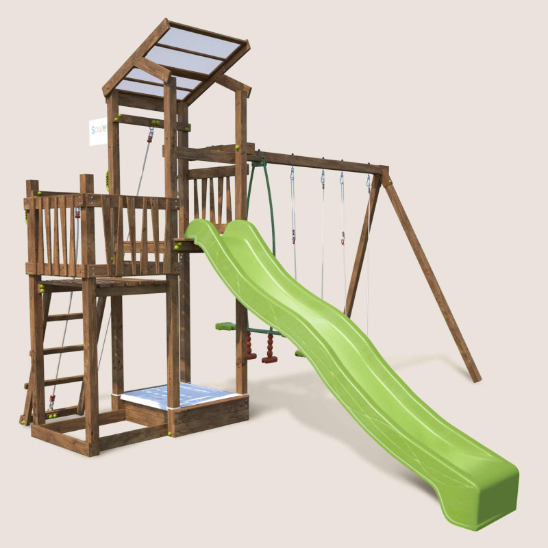 Aire de jeux pour enfant 2 tours avec portique et bac à  sable - FUNNY Swing 150 - Vue 3/4 droite