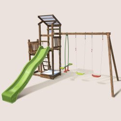 Aire de jeux pour enfant 2 tours avec portique et bac à  sable - FUNNY Swing 150 - Vue 3/4 gauche