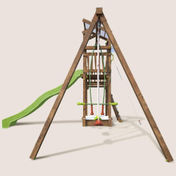 Aire de jeux pour enfant 2 tours avec portique et bac à  sable - FUNNY Swing 150 - Vue de gauche