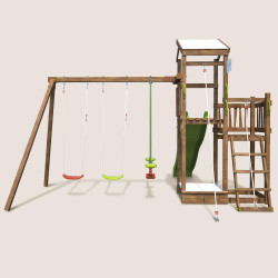 Aire de jeux pour enfant 2 tours avec portique et bac à  sable - FUNNY Swing 150 - Vue de dos