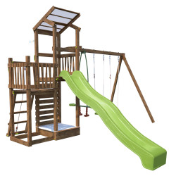 Aire de jeux pour enfant 2 tours avec portique et mur d'escalade - FUNNY Swing & Climbing 150 - Vue 3/4 droite - Fond blanc