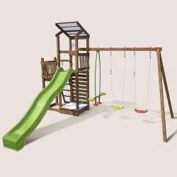 Aire de jeux pour enfant 2 tours avec portique et mur d'escalade - FUNNY Swing & Climbing 150 - Vue 3/4 gauche