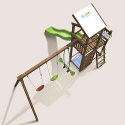 Aire de jeux pour enfant 2 tours avec portique et mur d'escalade - FUNNY Swing & Climbing 150 - Vue de dessus