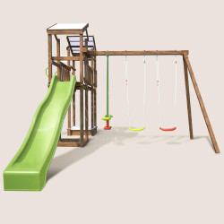 Aire de jeux pour enfant 2 tours avec pont et portique - FUNNY Swing & Bridge 150 - Vue de face