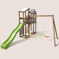 Aire de jeux pour enfant 2 tours avec pont et portique - FUNNY Swing & Bridge 150 - Vue 3/4 gauche