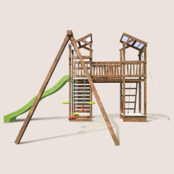 Aire de jeux pour enfant 2 tours avec pont et portique - FUNNY Swing & Bridge 150 - Vue de gauche