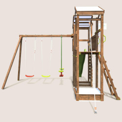Aire de jeux pour enfant 2 tours avec pont et portique - FUNNY Swing & Bridge 150 - Vue de dos