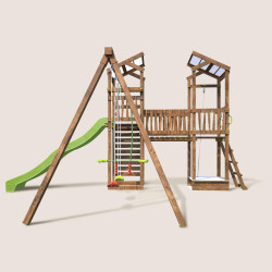 Aire de jeux pour enfant 2 tours avec portique et mur d'escalade - FUNNY Big Climbing - Vue de gauche
