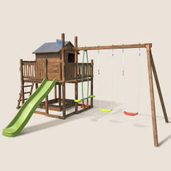 Aire de jeux pour enfant maisonnette avec portique - COTTAGE - Vue 3/4 gauche