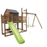 Aire de jeux pour enfant maisonnette avec portique et corde à  grimper - COTTAGE HAPPY - Vue 3/4 droite