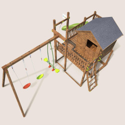 Aire de jeux pour enfant maisonnette avec portique et corde à  grimper - COTTAGE HAPPY - Vue de dessus