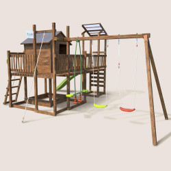 Aire de jeux pour enfant maisonnette avec portique et mur d'escalade - COTTAGE FUNNY - Vue 3/4 gauche