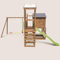 Aire de jeux pour enfant maisonnette avec portique et mur d'escalade - COTTAGE FUNNY - Vue de dos