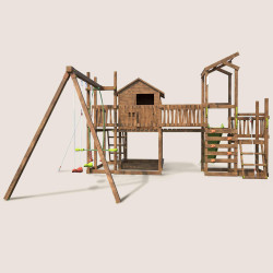 Aire de jeux pour enfant maisonnette avec mur d'escalade et corde à  grimper - COTTAGE CRAZY - Vue de gauche