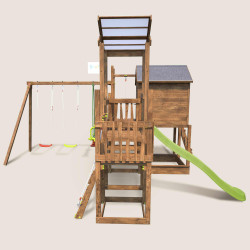 Aire de jeux pour enfant maisonnette avec mur d'escalade et corde à  grimper - COTTAGE CRAZY - Vue de dos