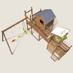 Aire de jeux pour enfant maisonnette avec mur d'escalade et corde à  grimper - COTTAGE CRAZY - Vue de dessus