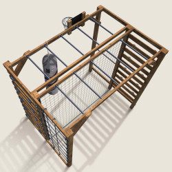 Aire de jeux en bois traité multisport Odin – Mur d’escalade, barre de traction, sac de frappe, cage de foot - Vue de dessus