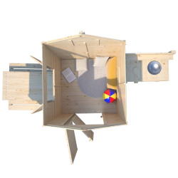 Cabane en bois avec table et mini-cuisine pour enfants – Blanche - Vue de l'interieur