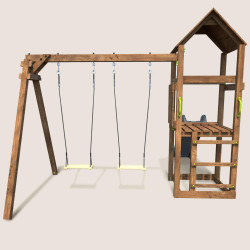 Aire de jeux en bois avec balançoire et toboggan – Nouméa - Vue de dos