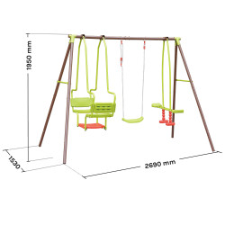 Portique balançoire en métal 3 agrès avec face à face MALO - Vue dimensions