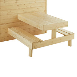 Cabane en bois avec table et mini-cuisine pour enfants – Blanche - Zoom sur la table pique-nique