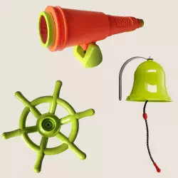 Kit de jeux extérieur Pirate pour cabanes et aires de jeux : cloche, longue vue, gourvernail - Soulet