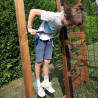 Aire de jeux en bois traité multisport Odin – Mur d’escalade, barre de traction, sac de frappe, cage de foot - Barre à roulades