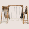 Portique en bois traité pour enfant avec balançoire, mur d'escalade et toboggan - Isis - Vue de dos